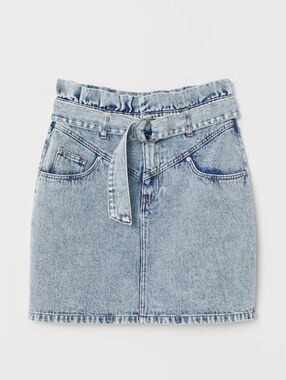 NWOT H&M Divided Denim Mini Skirt Paperbag Waist Stone Wash 100% Cotton Size 4